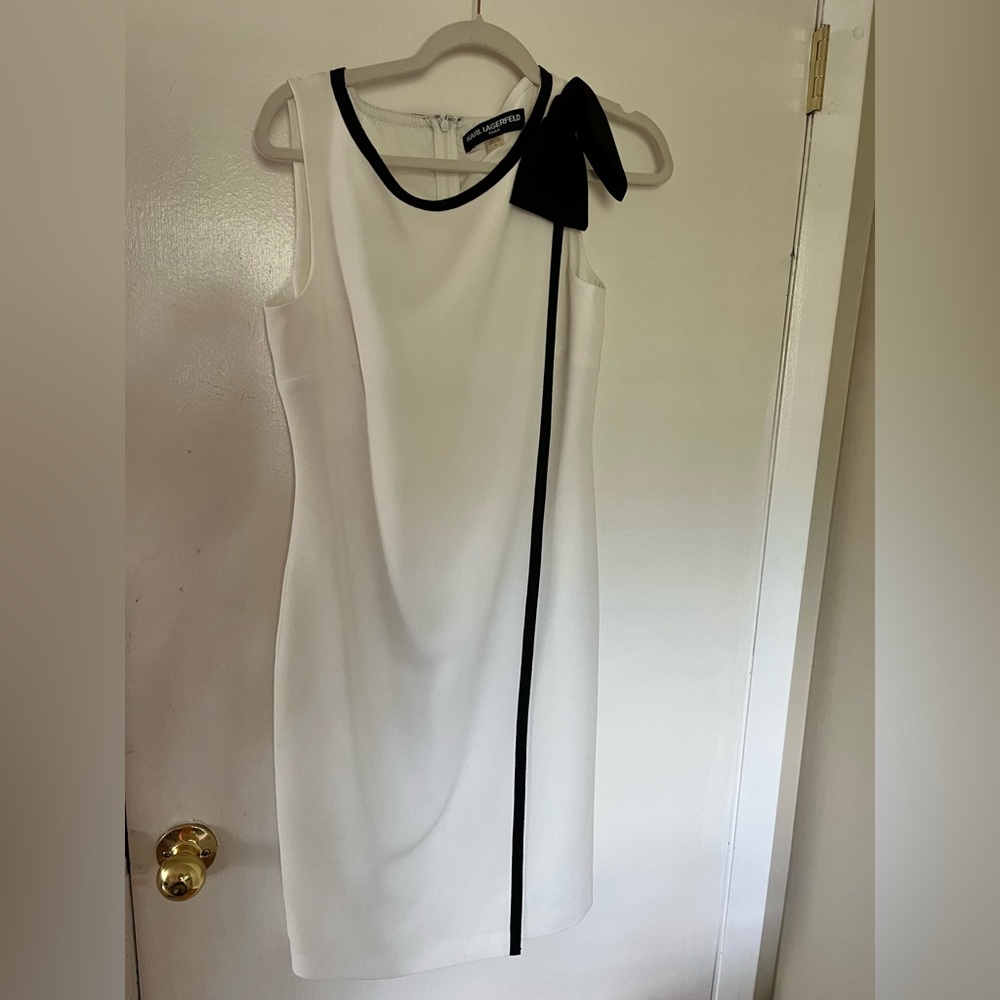 Karl Lagerfeld white cocktail dress with bow. Perfect little white dress!